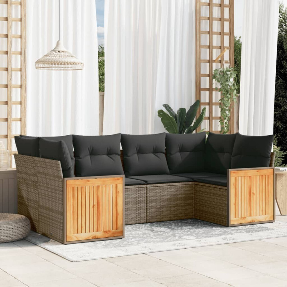 vidaXL 6-delige Loungeset met kussens poly rattan grijs afbeelding 1
