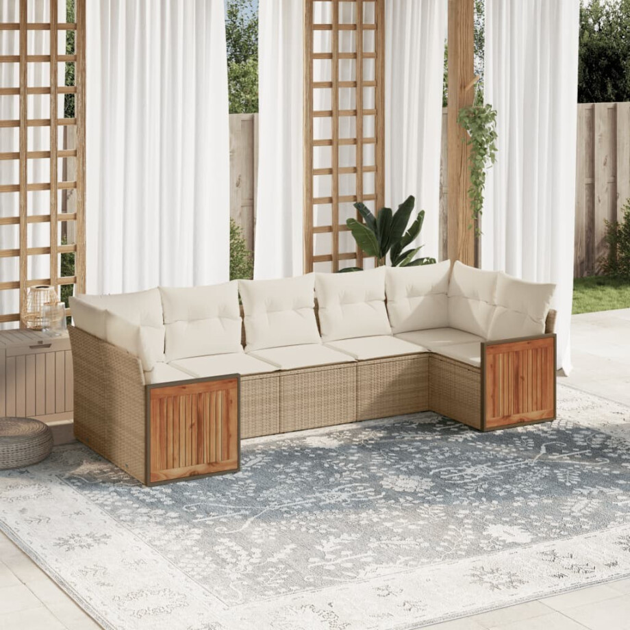vidaXL 7-delige Loungeset met kussens poly rattan beige vidaXL 7-delige Loungeset met kussens poly rattan beige afbeelding 1