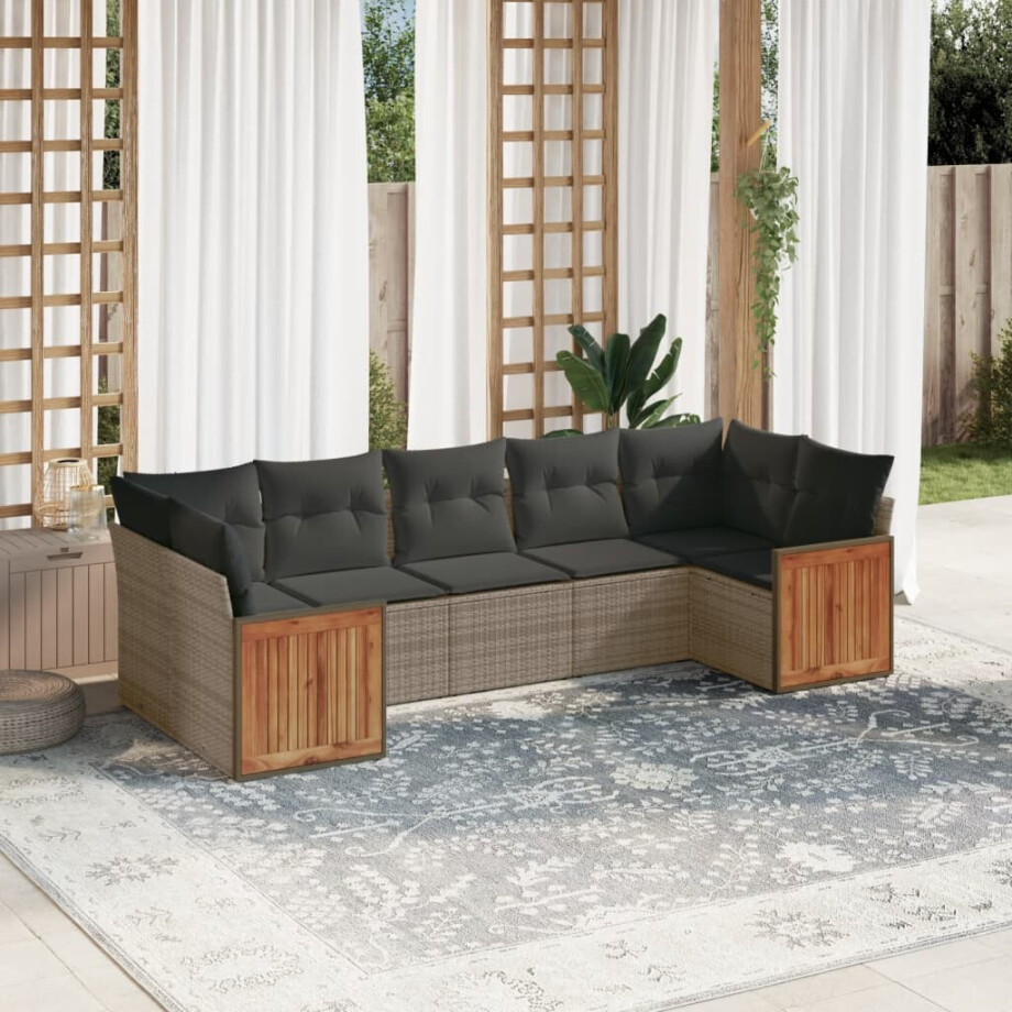 vidaXL 7-delige Loungeset met kussens poly rattan grijs vidaXL 7-delige Loungeset met kussens poly rattan grijs afbeelding 1