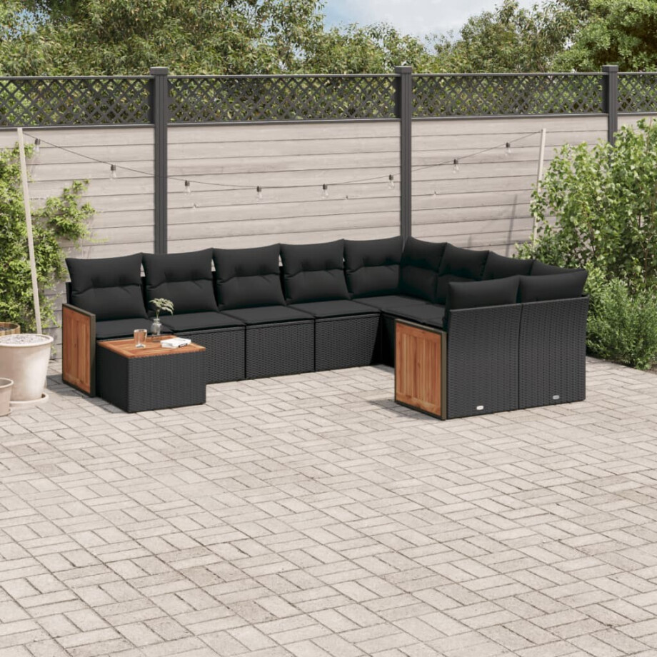 vidaXL 10-delige Loungeset met kussens poly rattan zwart vidaXL 10-delige Loungeset met kussens poly rattan zwart afbeelding 1