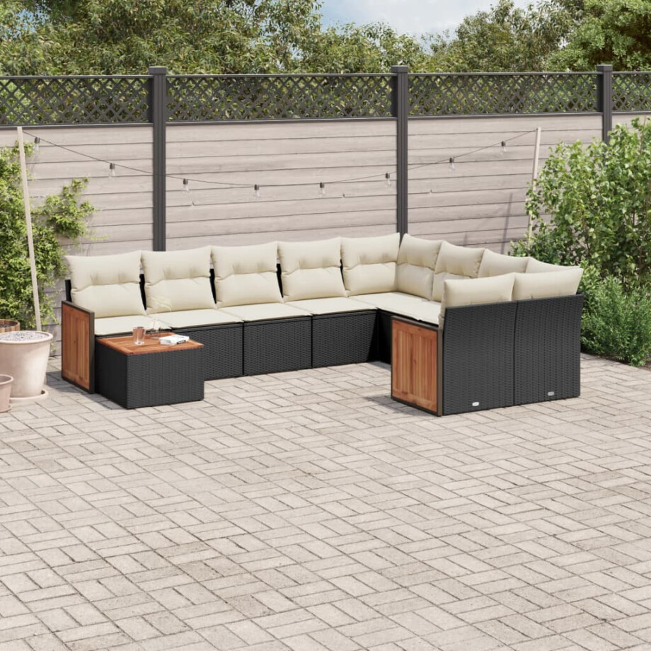 vidaXL 10-delige Loungeset met kussens poly rattan zwart vidaXL 10-delige Loungeset met kussens poly rattan zwart afbeelding 1
