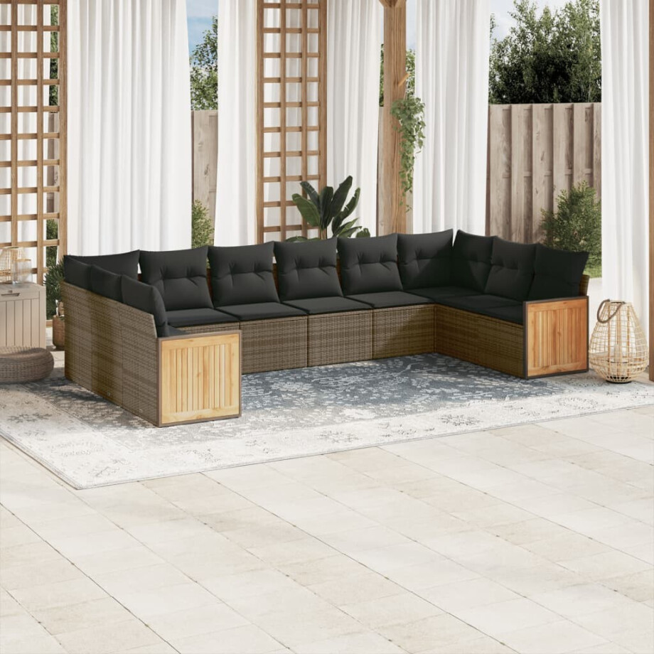 vidaXL 10-delige Loungeset met kussens poly rattan grijs afbeelding 1