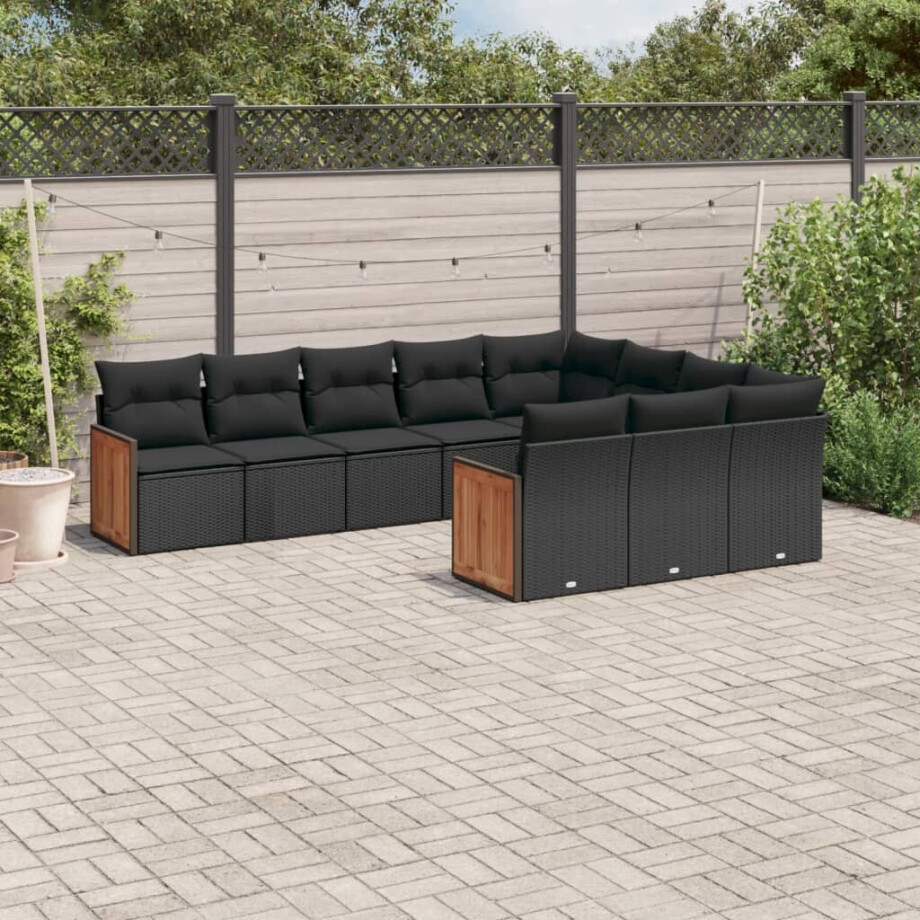 vidaXL 10-delige Loungeset met kussens poly rattan zwart vidaXL 10-delige Loungeset met kussens poly rattan zwart afbeelding 1