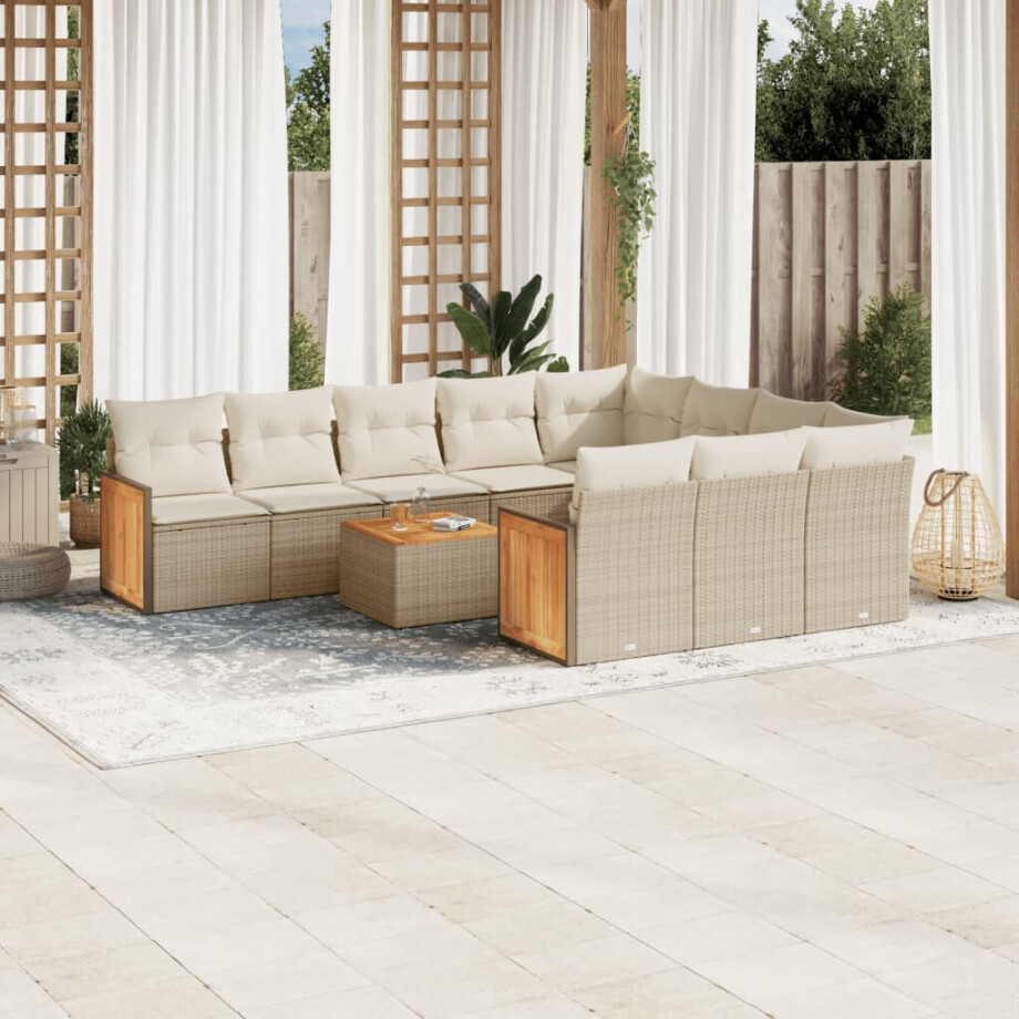vidaXL 11-delige Tuinset met kussens poly rattan beige vidaXL 11-delige Tuinset met kussens poly rattan beige afbeelding 1
