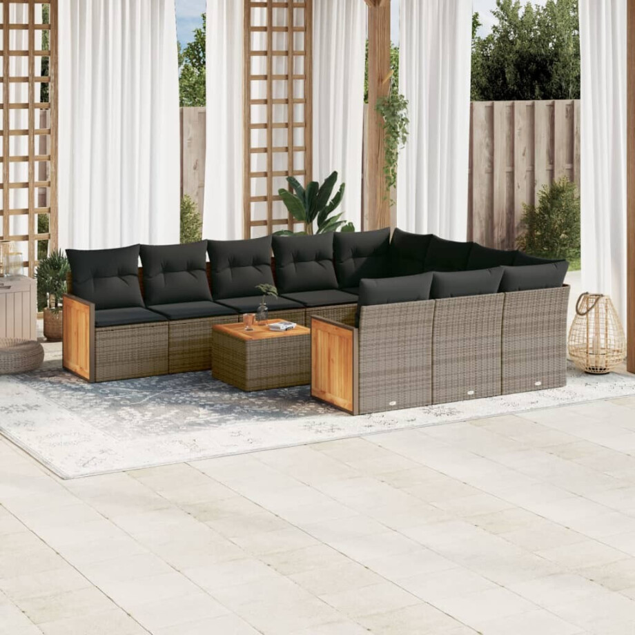vidaXL 11-delige Loungeset met kussens poly rattan grijs afbeelding 1