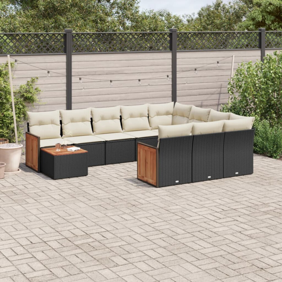 vidaXL 11-delige Loungeset met kussens poly rattan zwart afbeelding 1