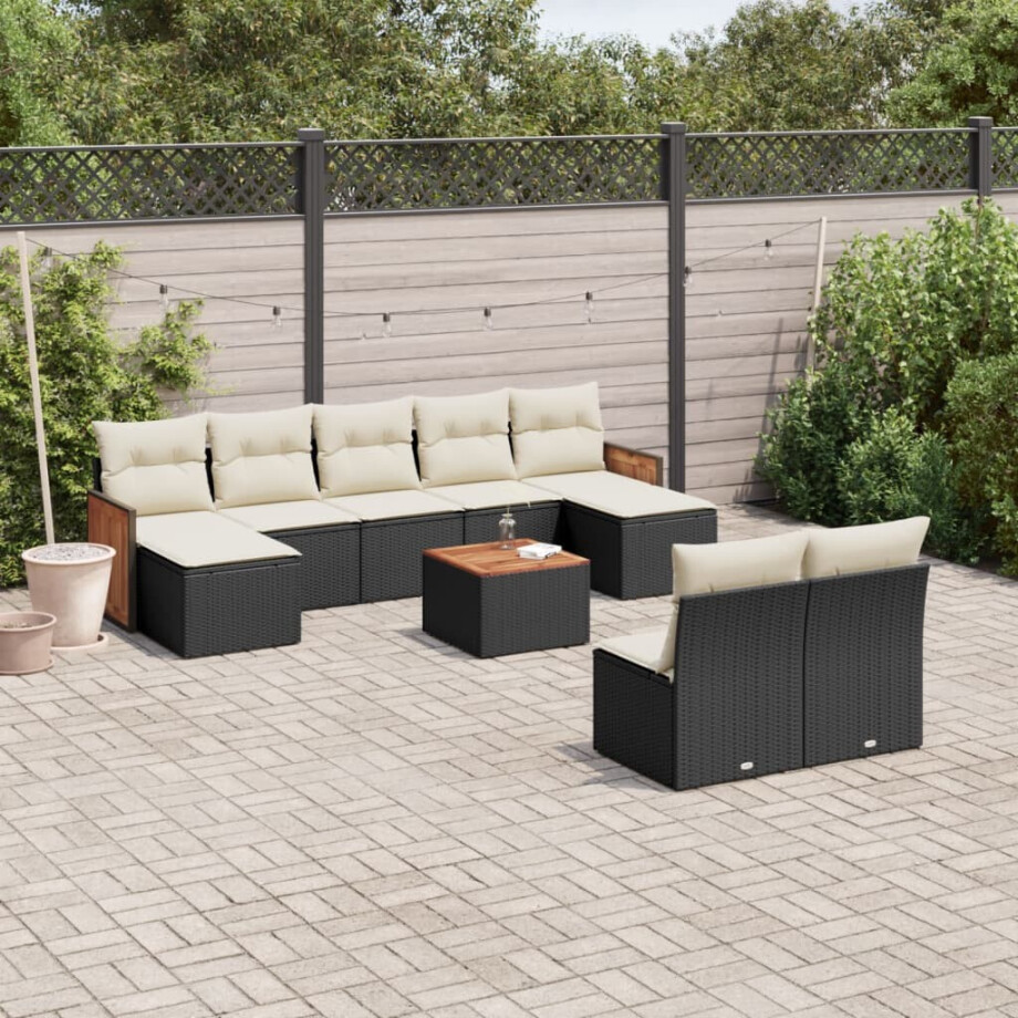 vidaXL 10-delige Loungeset met kussens poly rattan zwart vidaXL 10-delige Loungeset met kussens poly rattan zwart afbeelding 1