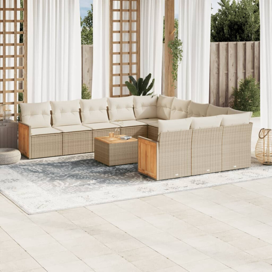 vidaXL 12-delige Loungeset met kussens poly rattan beige vidaXL 12-delige Loungeset met kussens poly rattan beige afbeelding 1