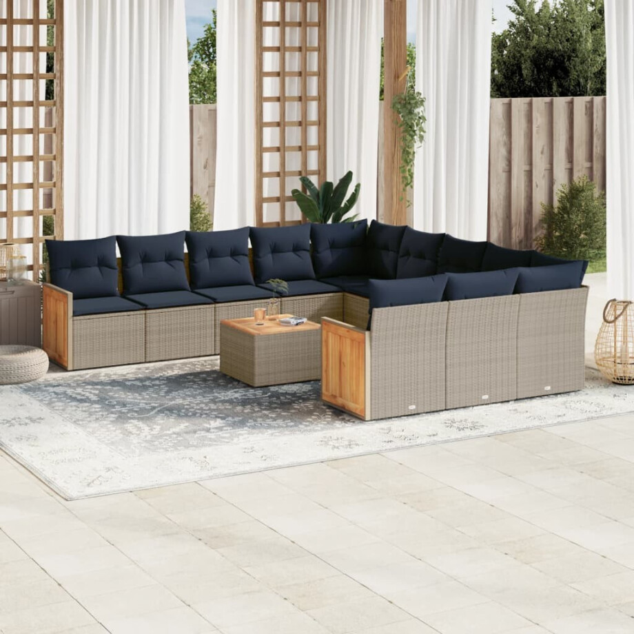 vidaXL 12-delige tuinbankset met kussens, grijs polyrotan vidaXL 12-delige tuinbankset met kussens, grijs polyrotan afbeelding 1