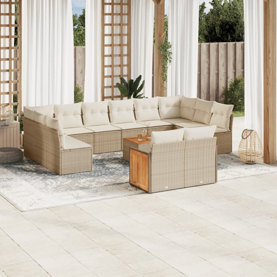 vidaXL 13-delige Loungeset met kussens poly rattan beige vidaXL 13-delige Loungeset met kussens poly rattan beige afbeelding 1