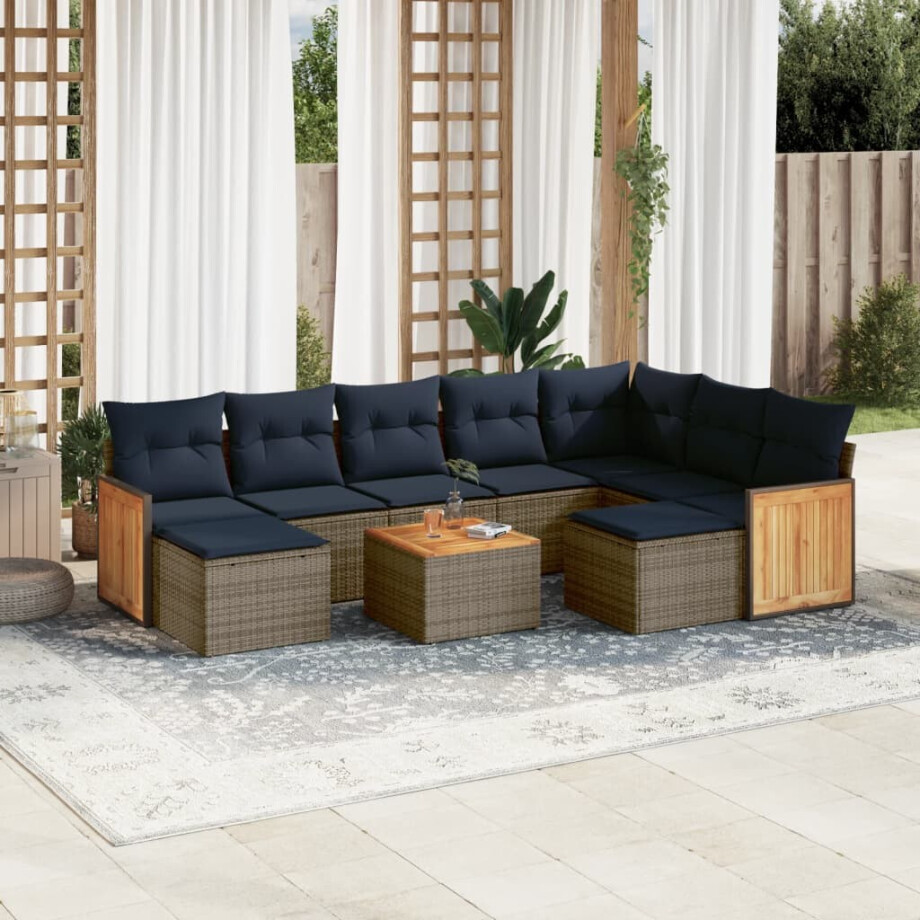 vidaXL 10-delige tuinbankset met kussens, grijs polyrotan afbeelding 1