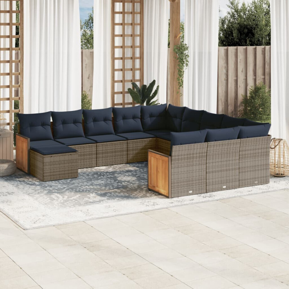vidaXL 12-delige tuinbankset met kussens, grijs polyrotan afbeelding 1