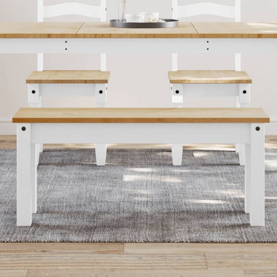 vidaXL Eetkamerbank PANAMA 105x30x45 cm massief grenenhout wit afbeelding 1
