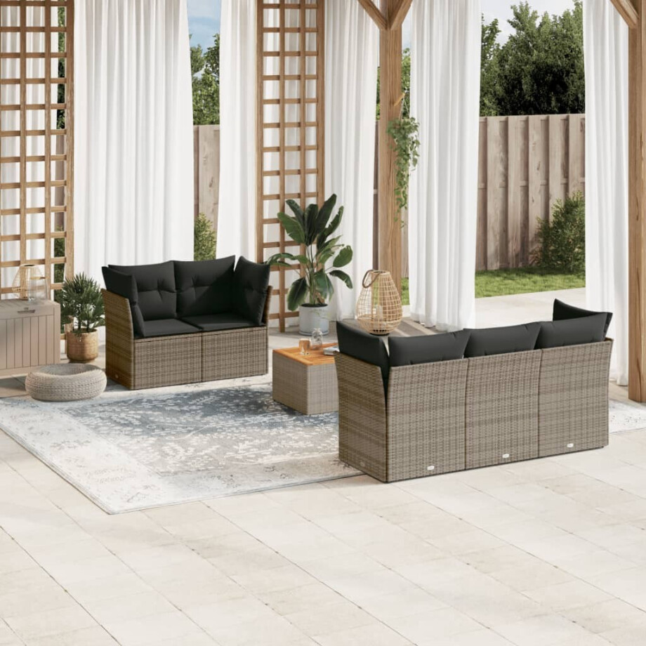 vidaXL 6-delige Loungeset met kussens poly rattan grijs afbeelding 1
