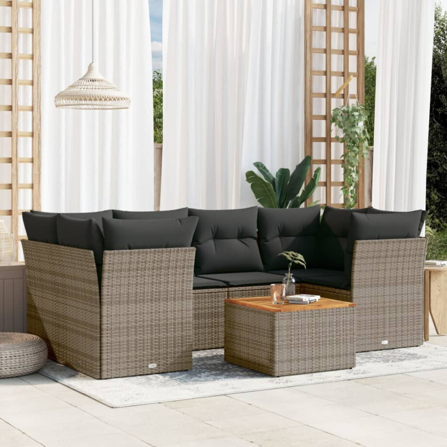 vidaXL 7-delige Loungeset met kussens poly rattan grijs vidaXL 7-delige Loungeset met kussens poly rattan grijs afbeelding 1
