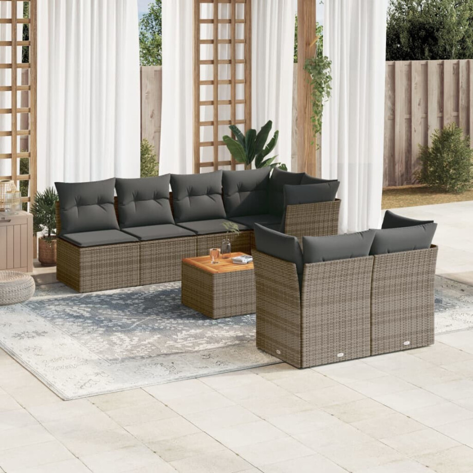 vidaXL 8-delige Loungeset met kussens poly rattan grijs afbeelding 1