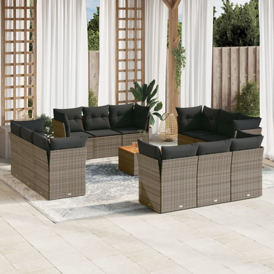 vidaXL 13-delige Loungeset met kussens poly rattan grijs afbeelding 1
