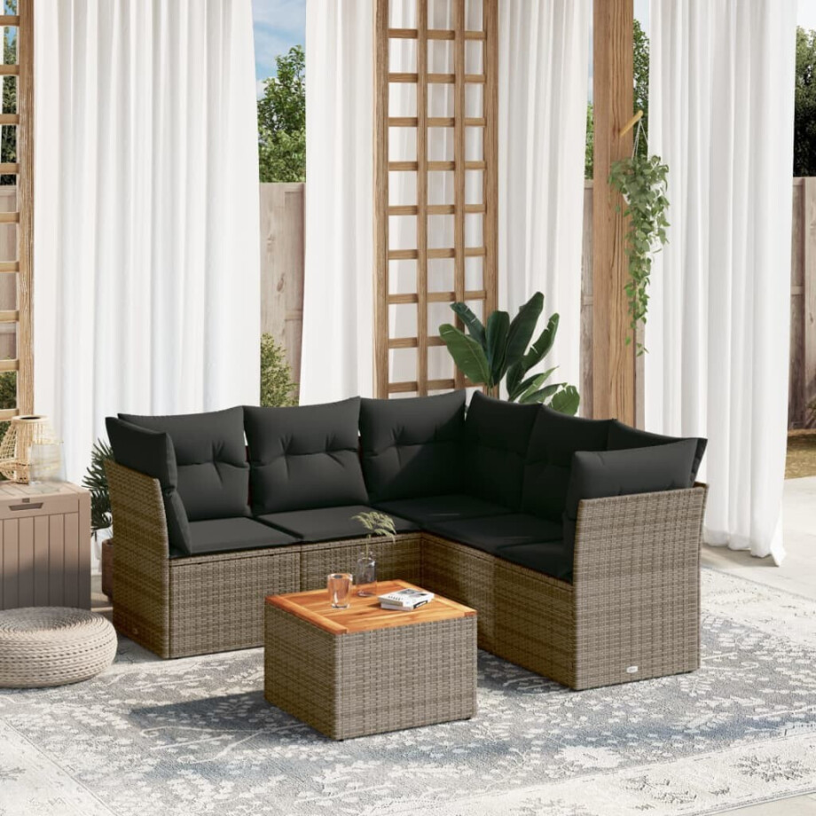 vidaXL 6-delige Loungeset met kussens poly rattan grijs afbeelding 1