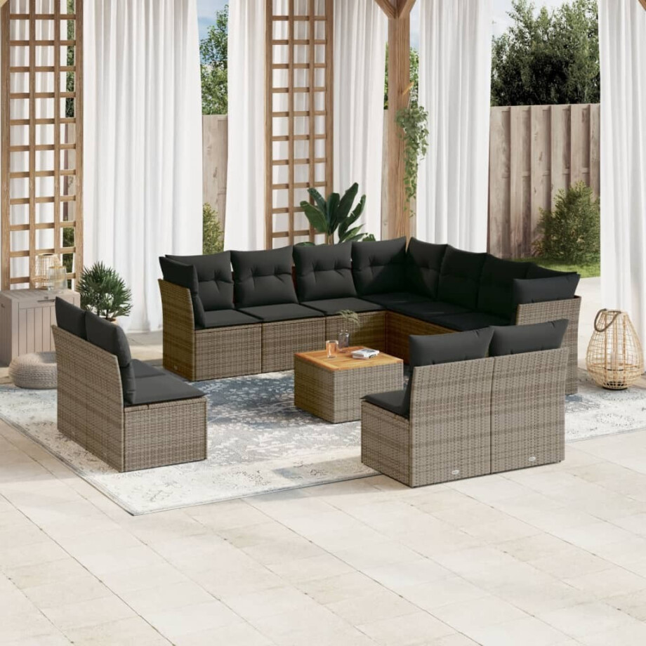 vidaXL 12-delige Loungeset met kussens poly rattan grijs afbeelding 1