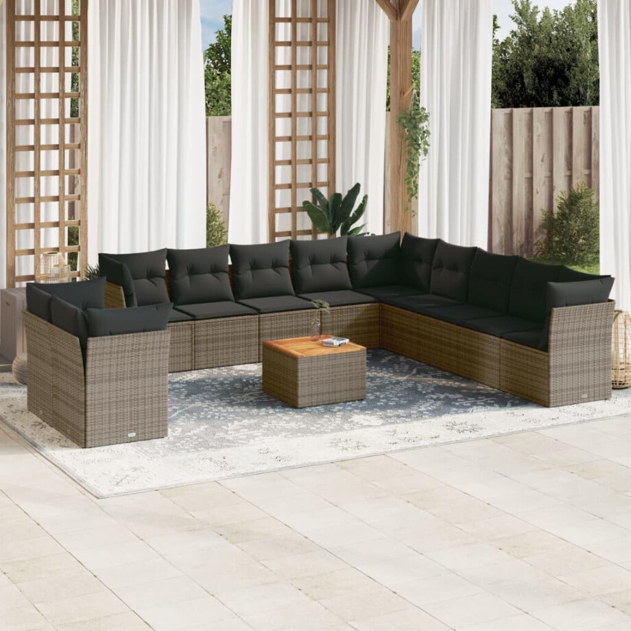 vidaXL 12-delige Loungeset met kussens poly rattan grijs afbeelding 1