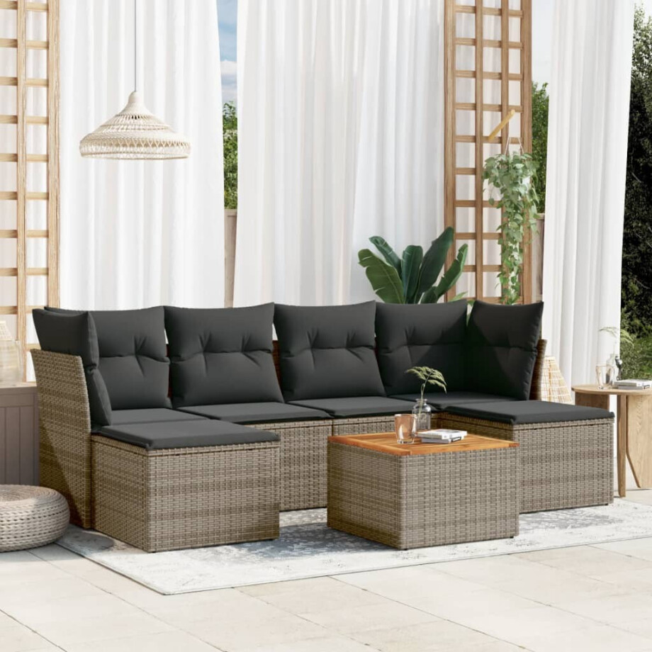 vidaXL 7-delige Loungeset met kussens poly rattan grijs afbeelding 1