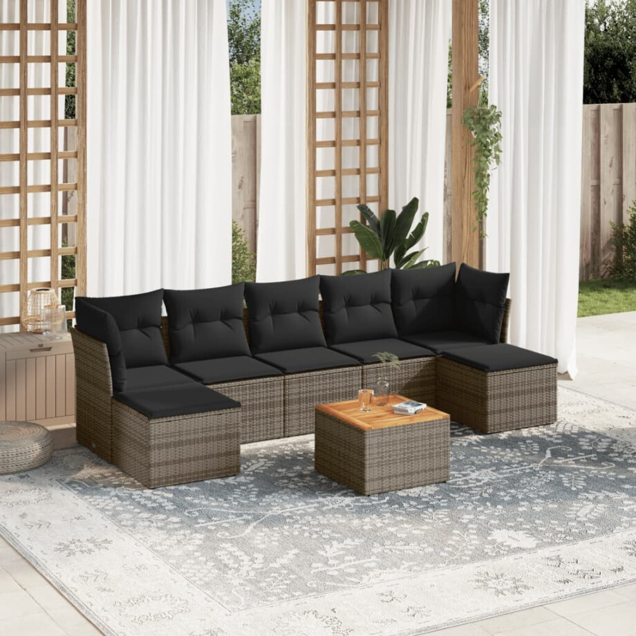 vidaXL 8-delige Loungeset met kussens poly rattan grijs afbeelding 1