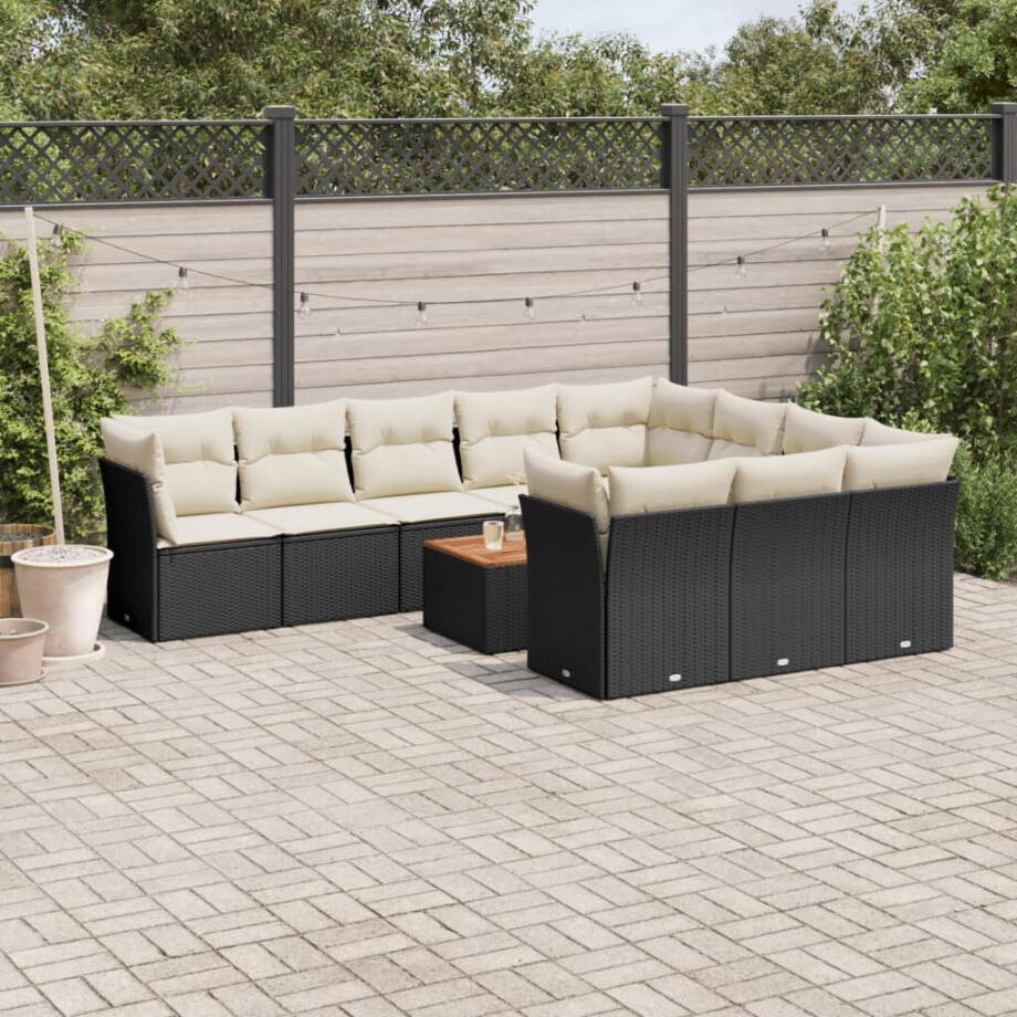 vidaXL 11-delige Loungeset met kussens poly rattan zwart afbeelding 1