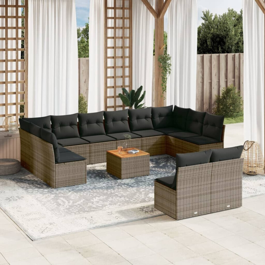 vidaXL 13-delige Loungeset met kussens poly rattan grijs afbeelding 1