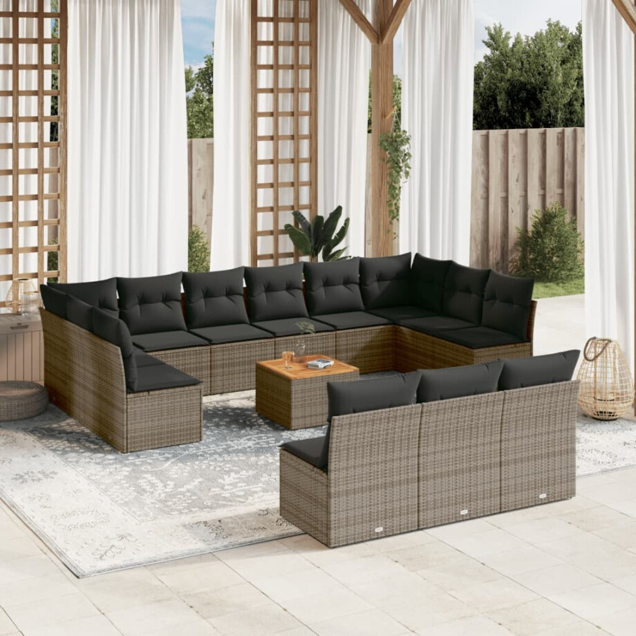 vidaXL 14-delige Loungeset met kussens poly rattan grijs afbeelding 1