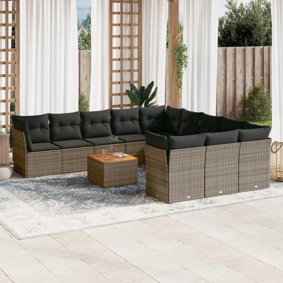 vidaXL 12-delige Loungeset met kussens poly rattan grijs afbeelding 1