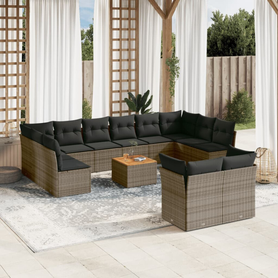 vidaXL 13-delige Loungeset met kussens poly rattan grijs afbeelding 1