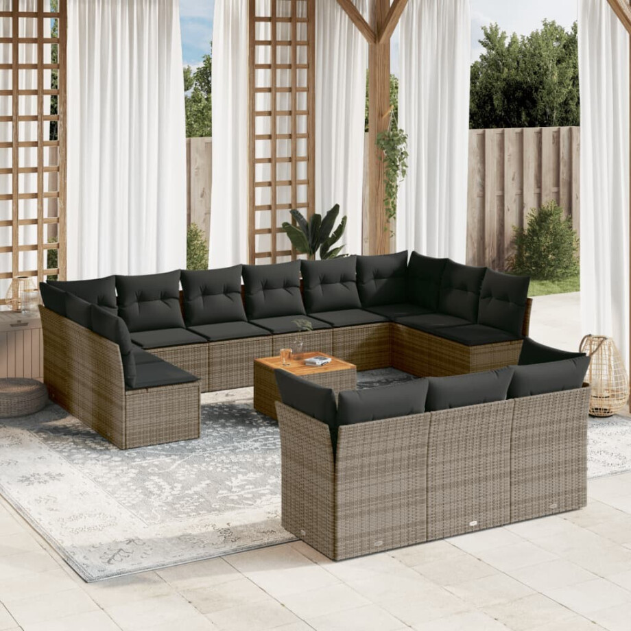 vidaXL 14-delige Loungeset met kussens poly rattan grijs afbeelding 1