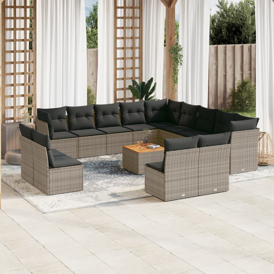 vidaXL 14-delige Loungeset met kussens poly rattan grijs afbeelding 1