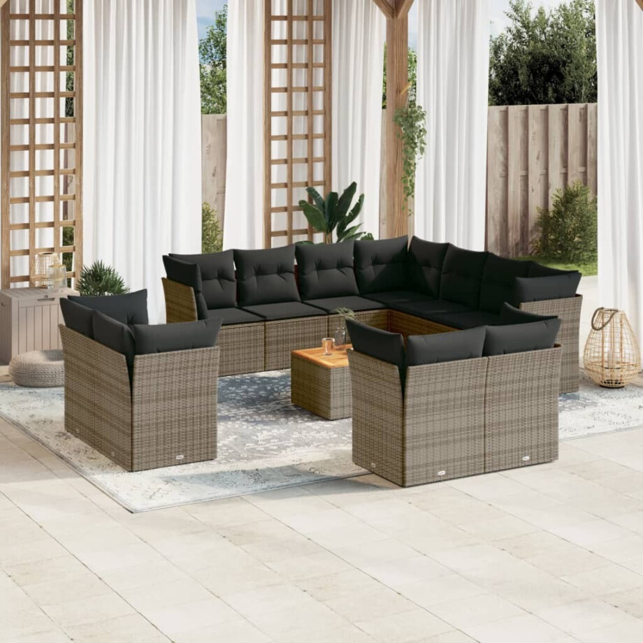 vidaXL 12-delige Loungeset met kussens poly rattan grijs afbeelding 1