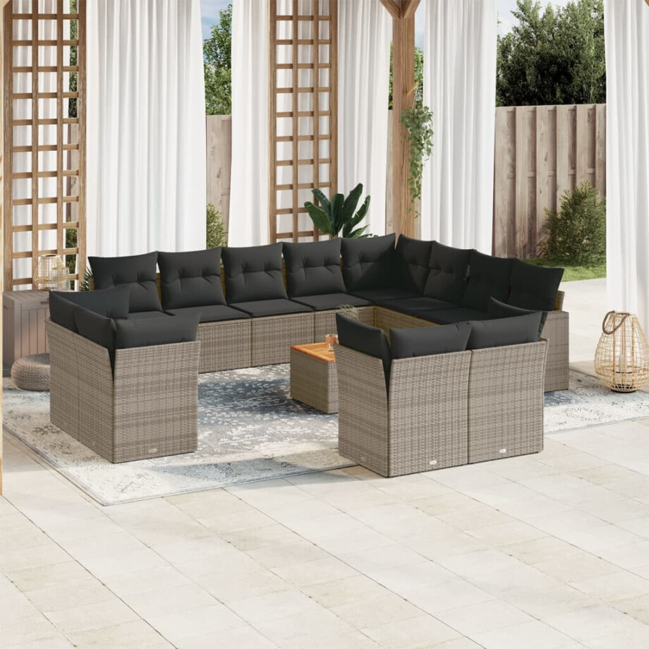 vidaXL 13-delige Loungeset met kussens poly rattan grijs afbeelding 1