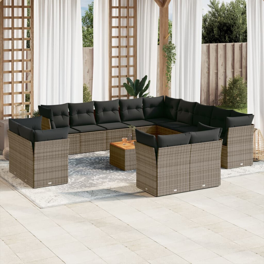 vidaXL 14-delige Loungeset met kussens poly rattan grijs afbeelding 1