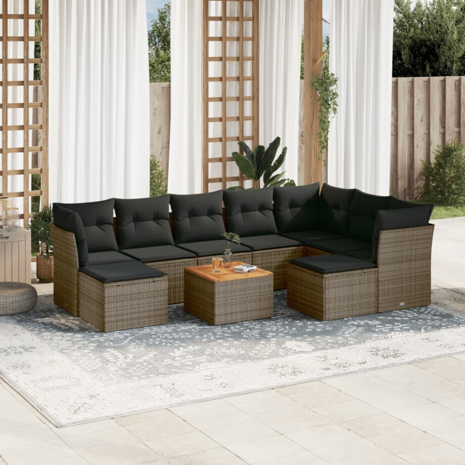 vidaXL 10-delige Loungeset met kussens poly rattan grijs afbeelding 1