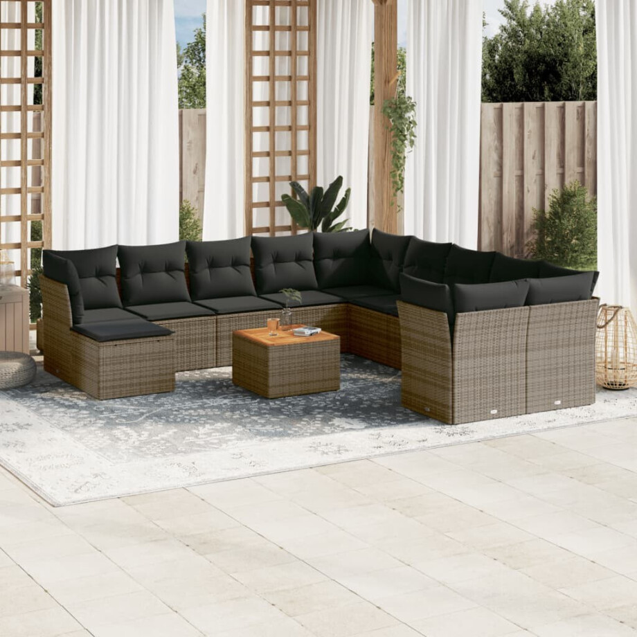 vidaXL 12-delige Loungeset met kussens poly rattan grijs afbeelding 1