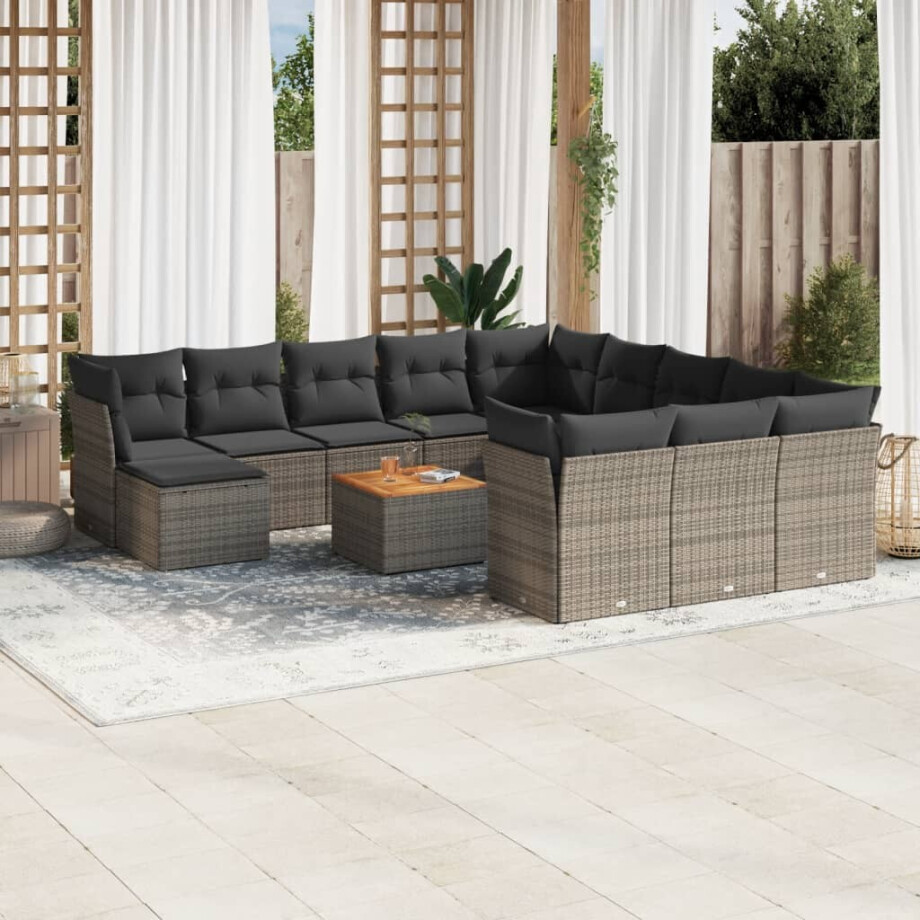 vidaXL 13-delige Loungeset met kussens poly rattan grijs afbeelding 1