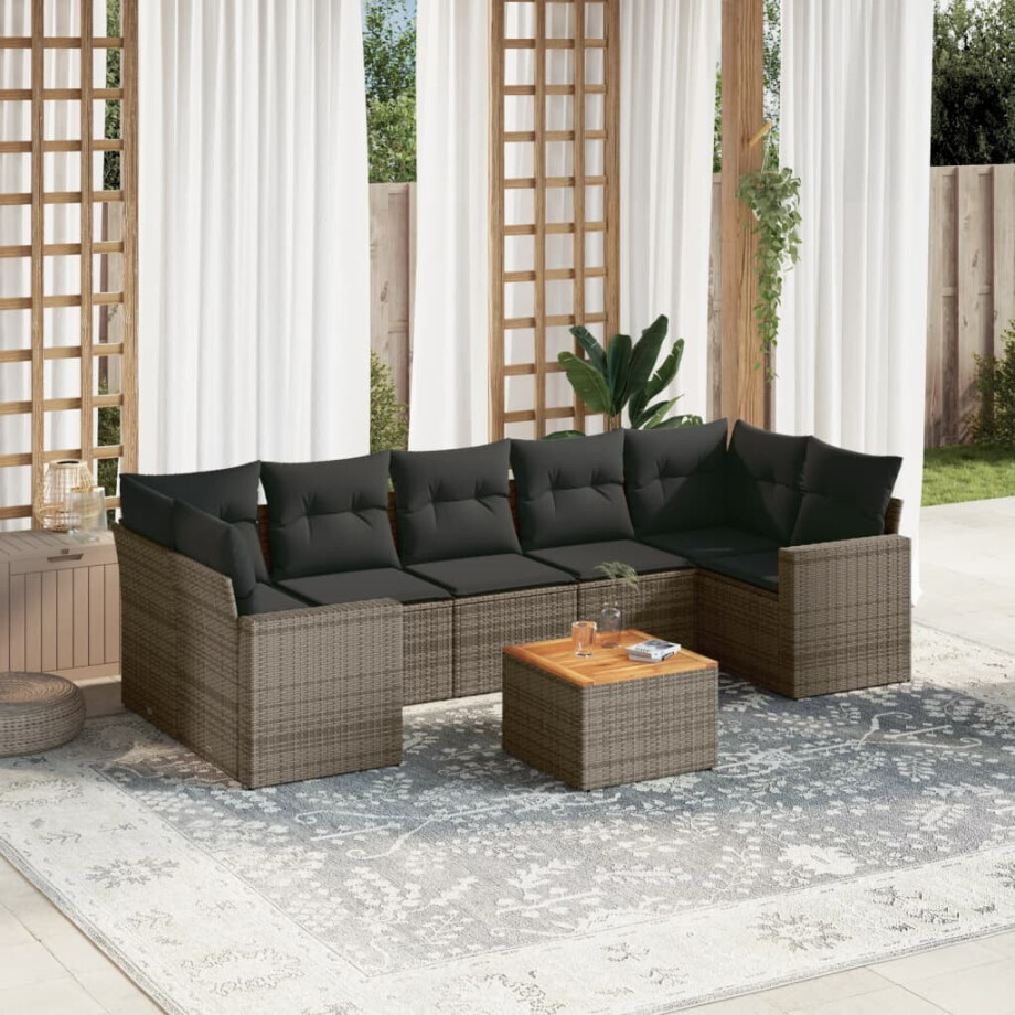 vidaXL 8-delige Loungeset met kussens poly rattan grijs afbeelding 1