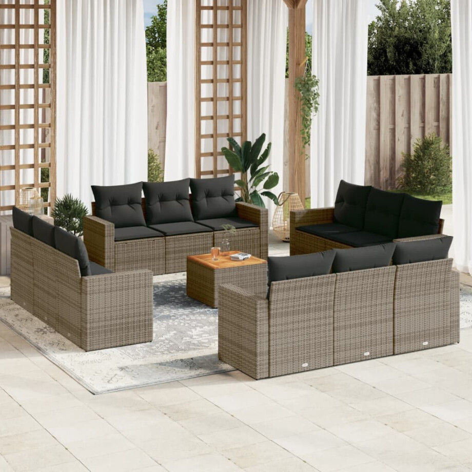 vidaXL 13-delige Loungeset met kussens poly rattan grijs afbeelding 1