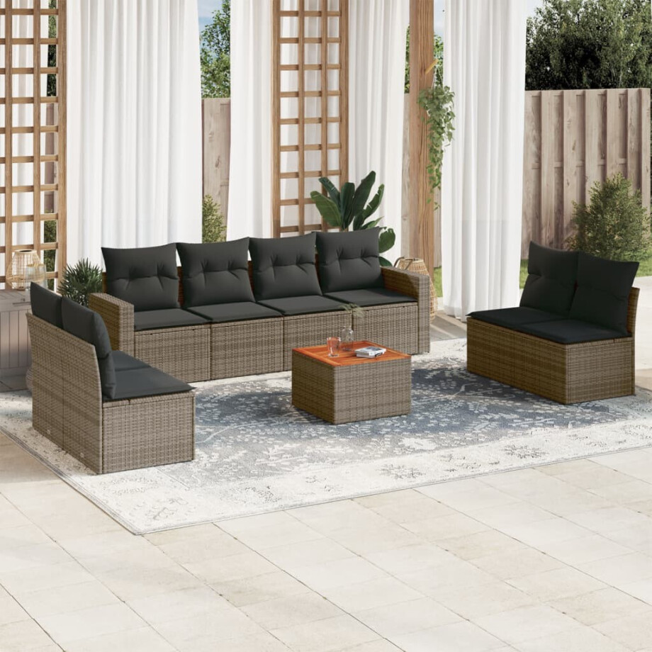 vidaXL 9-delige Loungeset met kussens poly rattan grijs vidaXL 9-delige Loungeset met kussens poly rattan grijs afbeelding 1