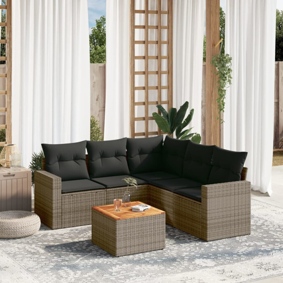 vidaXL 6-delige Loungeset met kussens poly rattan grijs afbeelding 1
