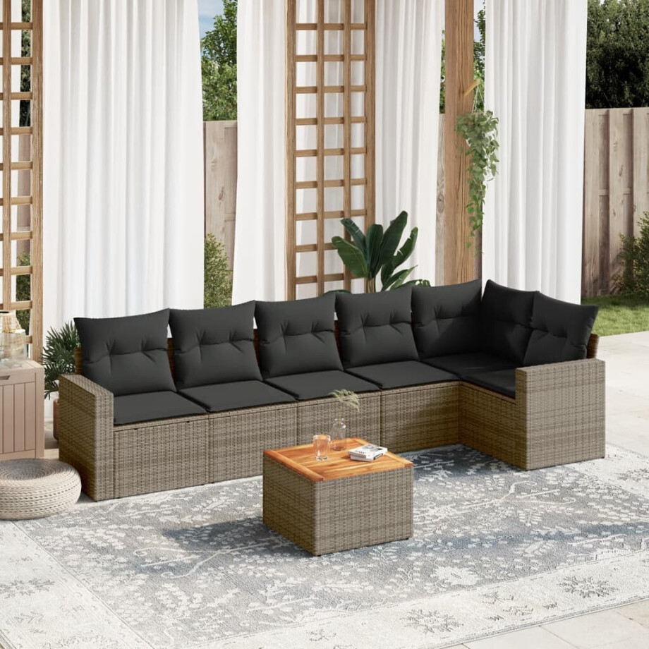 vidaXL 7-delige Loungeset met kussens poly rattan grijs vidaXL 7-delige Loungeset met kussens poly rattan grijs afbeelding 1
