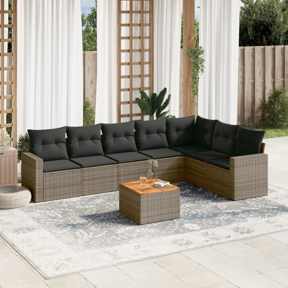 vidaXL 8-delige Loungeset met kussens poly rattan grijs afbeelding 1