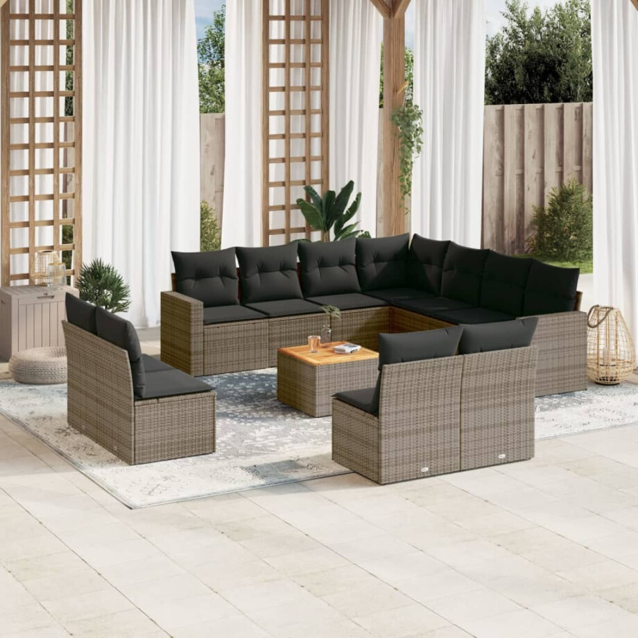 vidaXL 12-delige Loungeset met kussens poly rattan grijs afbeelding 1