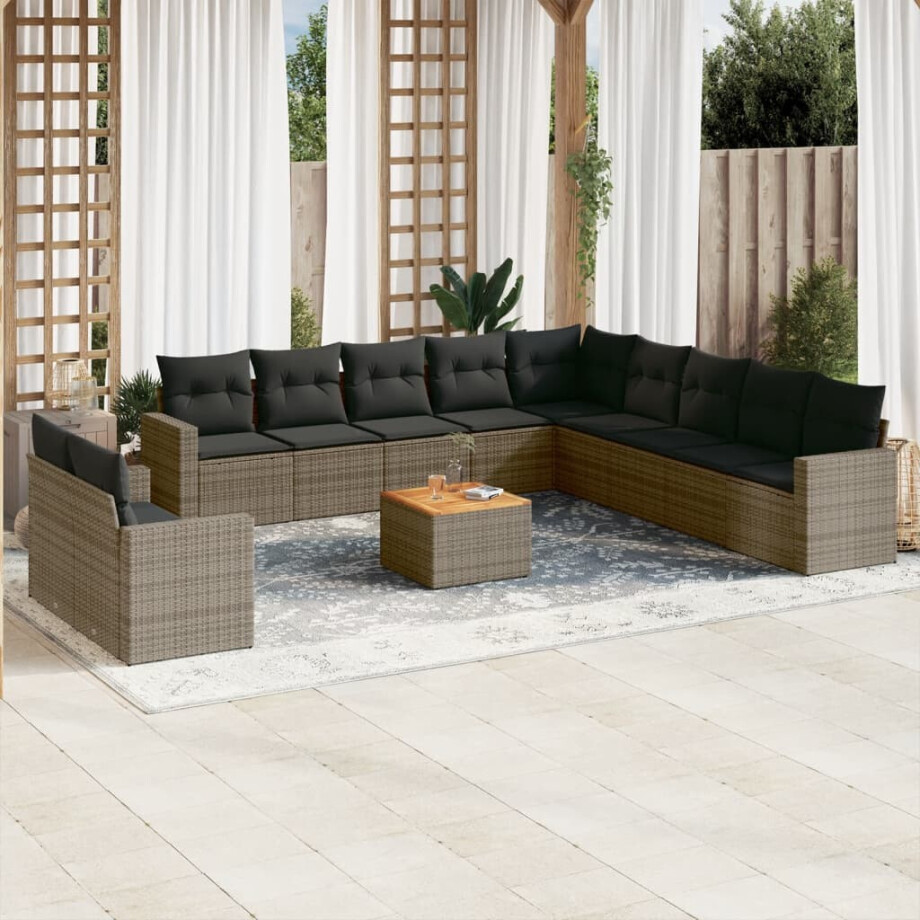 vidaXL 12-delige Loungeset met kussens poly rattan grijs afbeelding 1