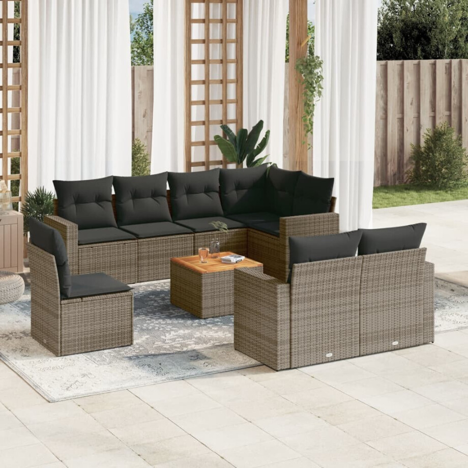 vidaXL 9-delige Loungeset met kussens poly rattan grijs vidaXL 9-delige Loungeset met kussens poly rattan grijs afbeelding 1