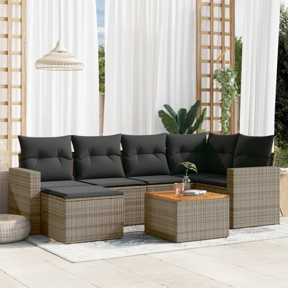 vidaXL 7-delige Loungeset met kussens poly rattan grijs afbeelding 1