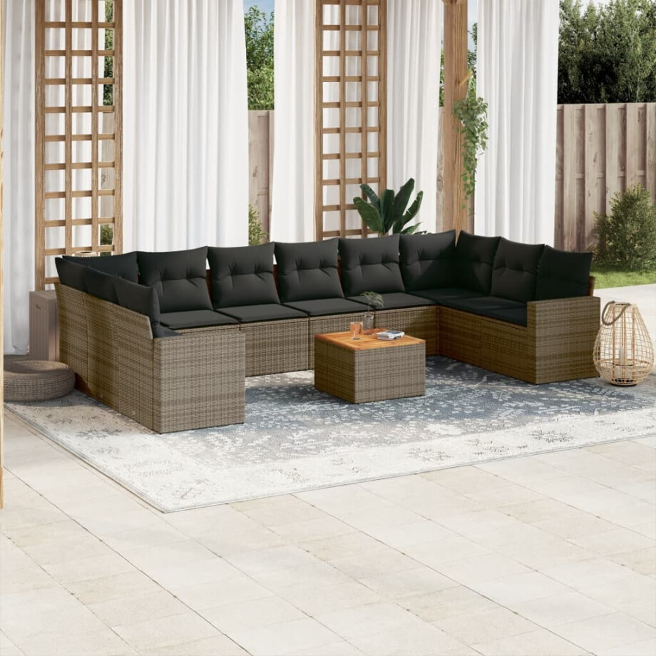 vidaXL 11-delige Loungeset met kussens poly rattan grijs afbeelding 1